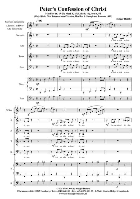 Peters Confession Of Christ For Satb Soprano Saxophone Clarinet Or Alto Saxophone Piano Bass And Drums Ad Lib Score Sheet Music