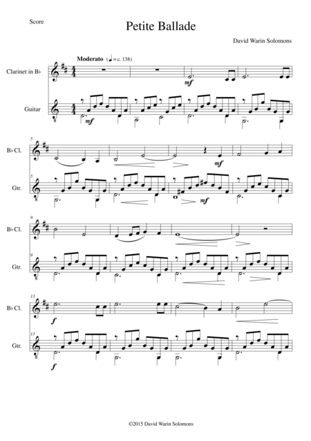 Free Sheet Music Petite Ballade For Clarinet And Guitar