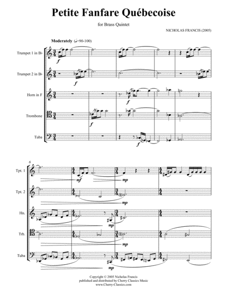 Petite Fanfare Qubecoise For Brass Quintet Sheet Music