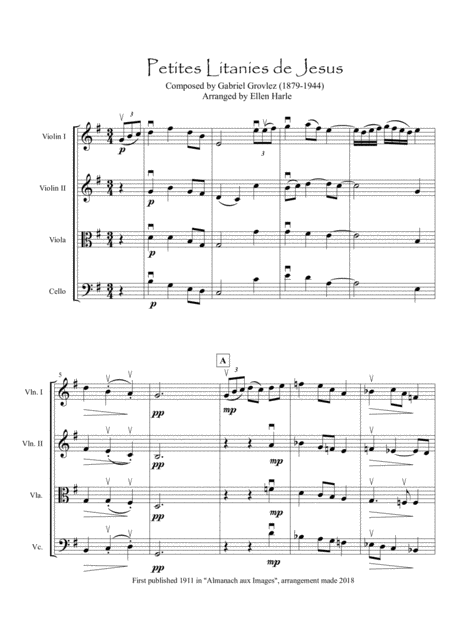 Petites Litanies De Jesus By Gabriel Grovlez Arrangement For String Quartet Sheet Music