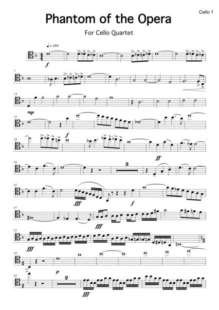 Phantom Of The Opera For Cello Quartet Sheet Music