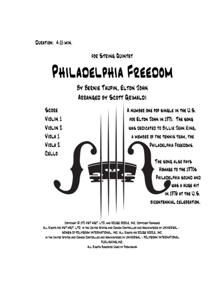 Free Sheet Music Philadelphia Freedom For String Quintet