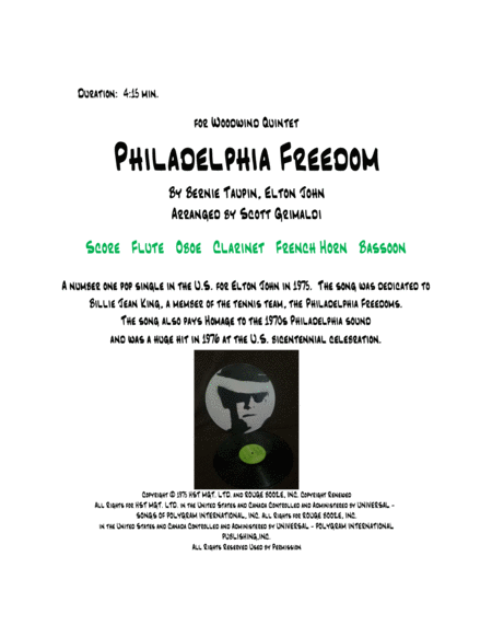 Philadelphia Freedom For Woodwind Quintet Sheet Music