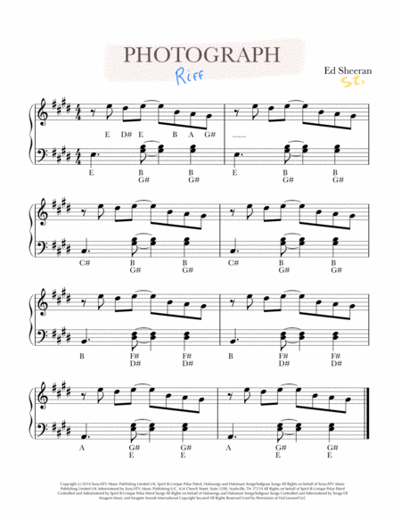 Free Sheet Music Photograph Easiest Piano Arrangement Intro Riff