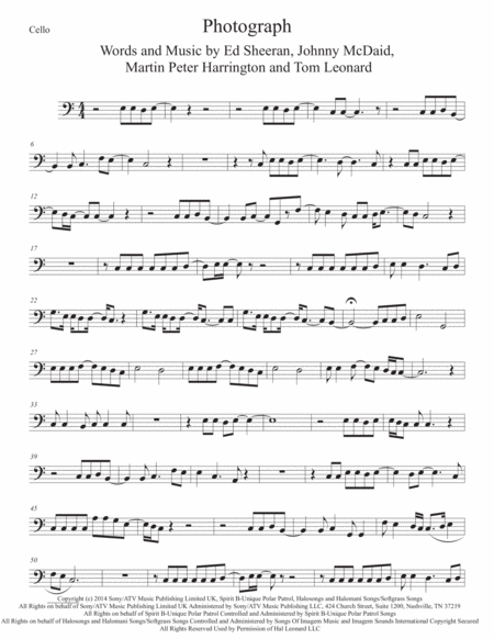 Photograph Easy Key Of C Cello Sheet Music