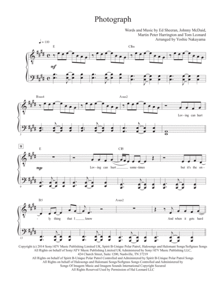 Photograph Easy Piano Sheet Music