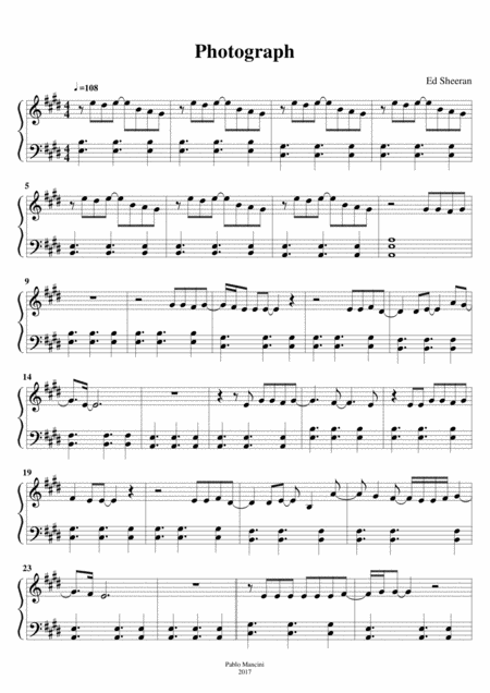 Free Sheet Music Photograph Ed Sheeran Piano Version Arrangements Pablo Mancini