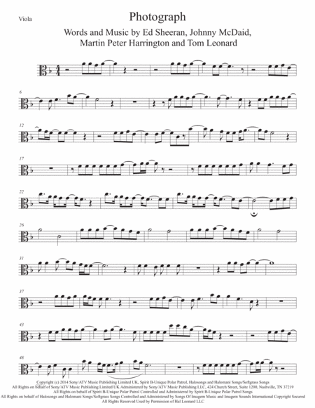 Photograph Viola Sheet Music