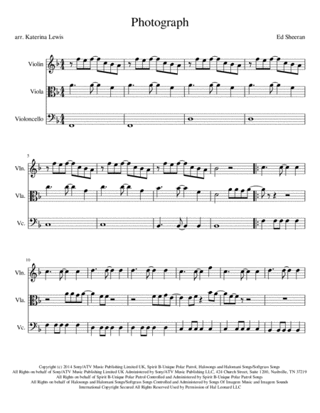 Photograph Violin Viola Cello Sheet Music