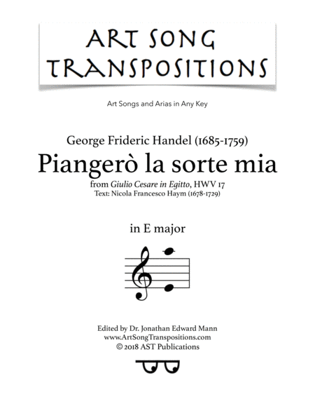 Pianger La Sorte Mia E Major Sheet Music