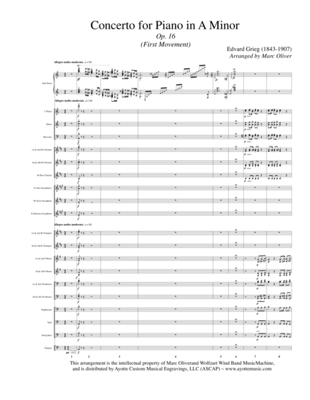 Piano Concerto In A Minor First Movement Concert Band Transcription Sheet Music