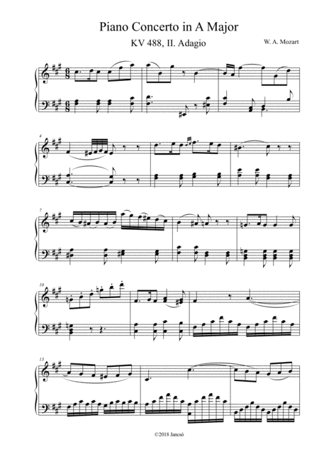 Piano Concerto No 23 In A Major Adagio Sheet Music