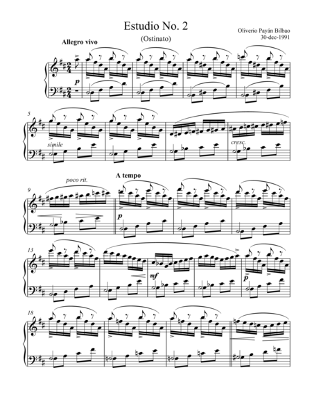 Piano Etudes No 2 Ostinato By Oliver Payn Sheet Music