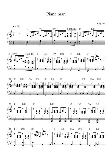 Piano Man Billy Joel Piano Sheet Music For Both Hands Sheet Music