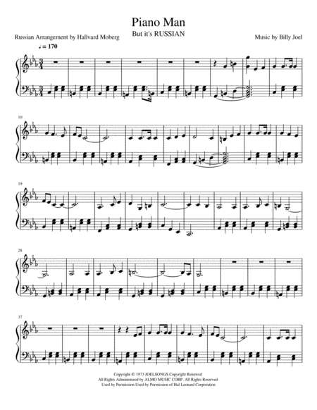 Piano Man In Russian Arranged By Hallvard Moberg Sheet Music