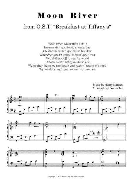 Piano Solo Moon River From Ot Breakfast At Tiffany For Intermediate 4 Pages Sheet Music