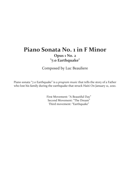 Piano Sonata No 1 In F Minor Op 1 No 2 7 0 Earthquake Sheet Music