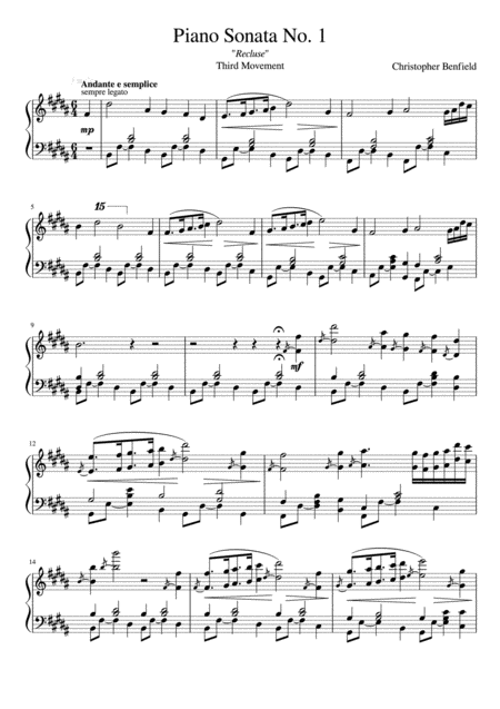 Free Sheet Music Piano Sonata No 1 Recluse Third Movement