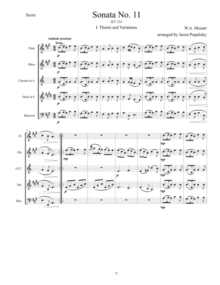 Piano Sonata No 11 Alla Turca Movement 1 Theme And Variations Sheet Music