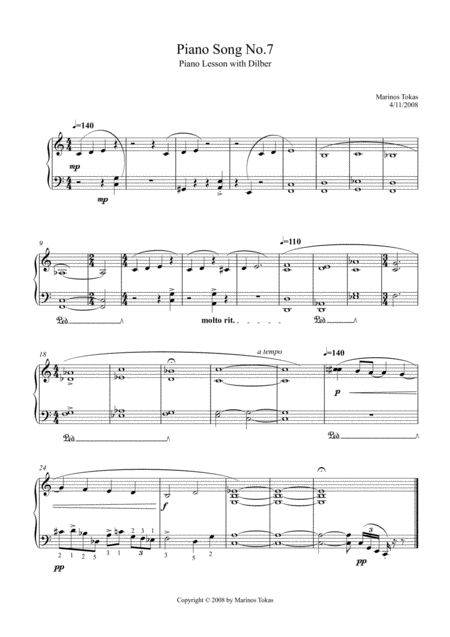 Piano Song No 7 Piano Lesson Sheet Music