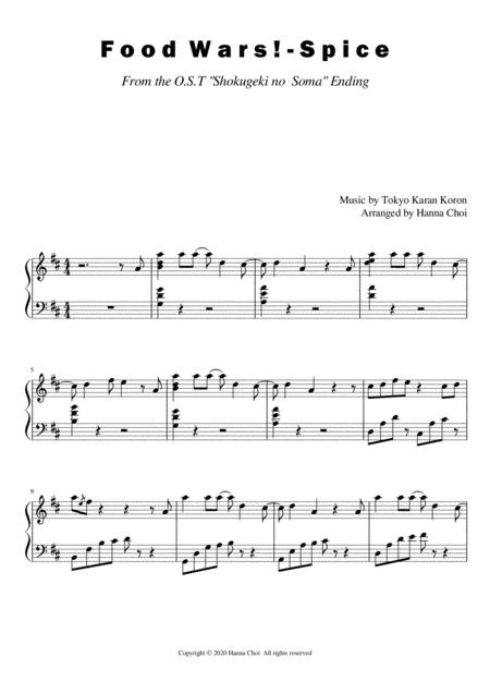 Pianosolo Food Wars Spice Shokugeki No Soma Ending1 Sheet Music