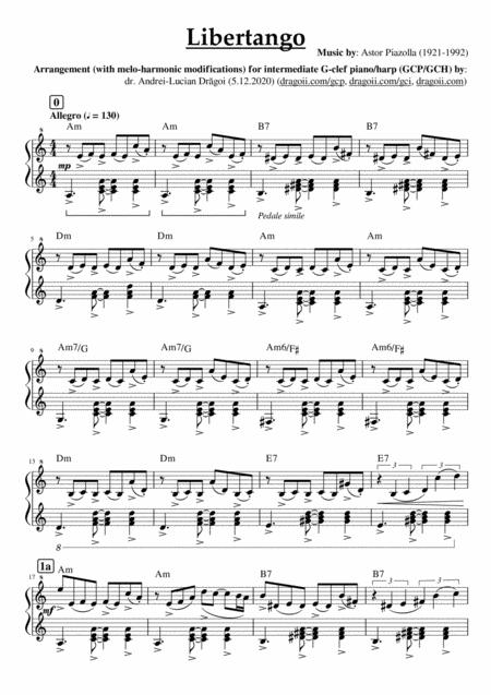 Piazzolla Astor Libertango Arr For G Clef Piano Harp Gcp Gch Including Lead Sheet Sheet Music