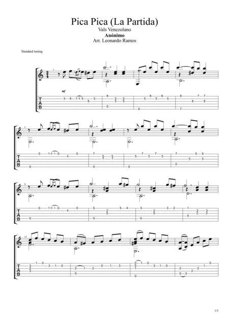 Pica Pica Vals La Partida Sheet Music