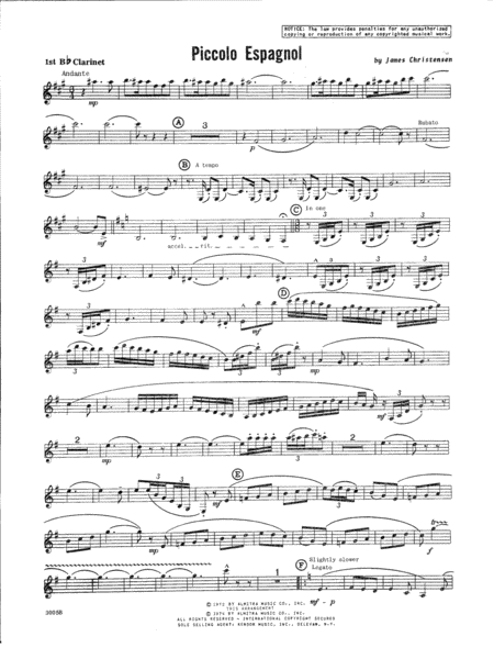 Free Sheet Music Piccolo Espagnol 1st Bb Clarinet