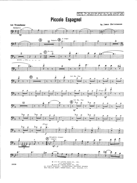 Piccolo Espagnol 1st Trombone Sheet Music