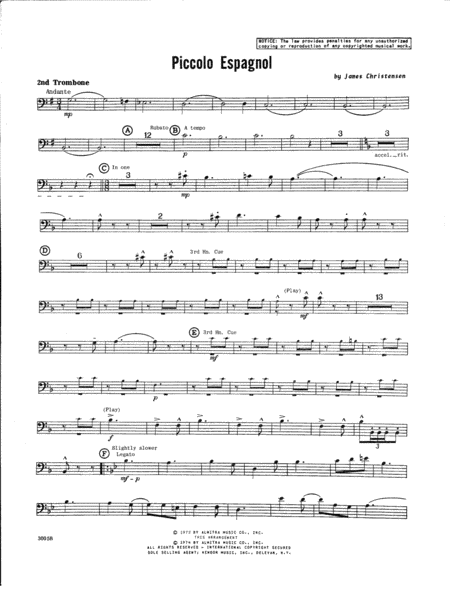 Piccolo Espagnol 2nd Trombone Sheet Music