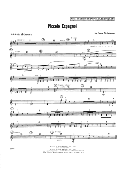 Piccolo Espagnol 3rd 4th Bb Trumpet Sheet Music