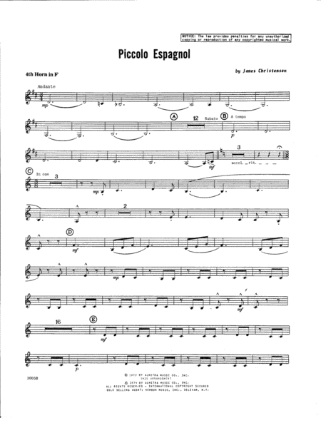 Piccolo Espagnol 4th Horn In F Sheet Music