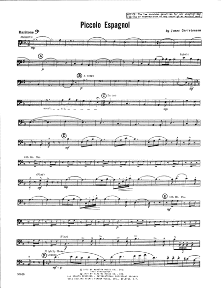 Piccolo Espagnol Baritone B C Sheet Music