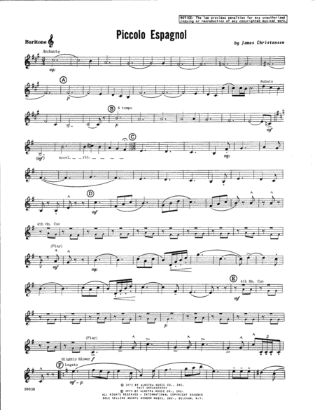 Free Sheet Music Piccolo Espagnol Baritonet C