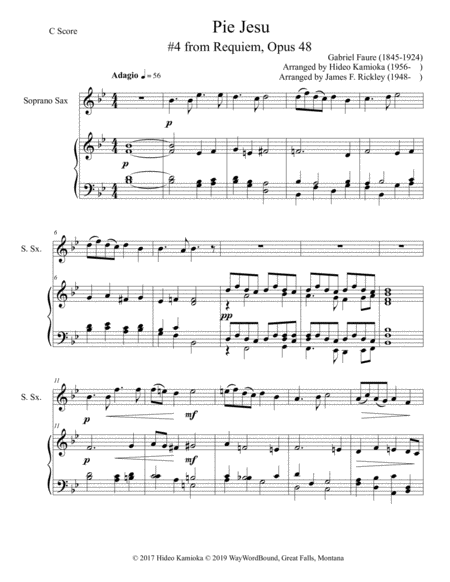 Free Sheet Music Pie Jesu 4 From Requiem Opus 48 For Soprano Saxophone And Keyboard