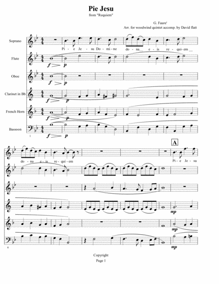 Pie Jesu From Faure Requiem Soprano And Ww Quintet Sheet Music