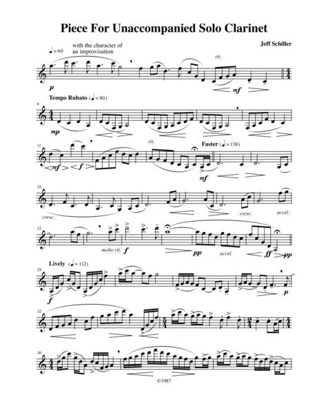 Piece For Unaccompanied Solo Clarinet Sheet Music