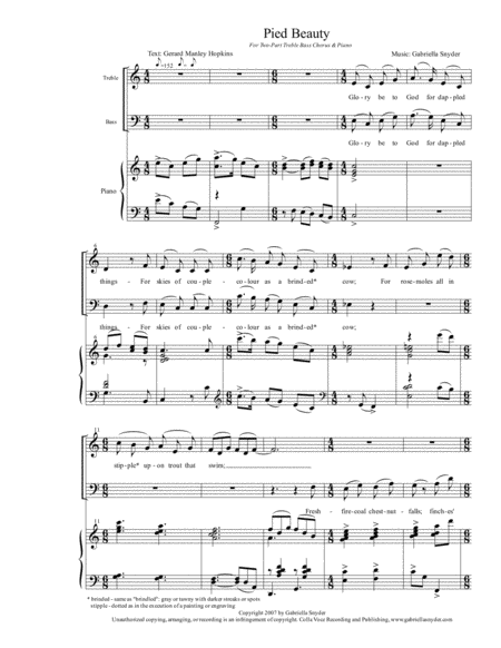 Free Sheet Music Pied Beauty 2 Part Treble Bass