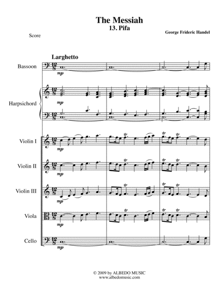 Pifa From The Messiah For Chamber Orchestra Sheet Music