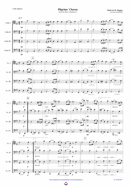 Free Sheet Music Pilgrims Chorus