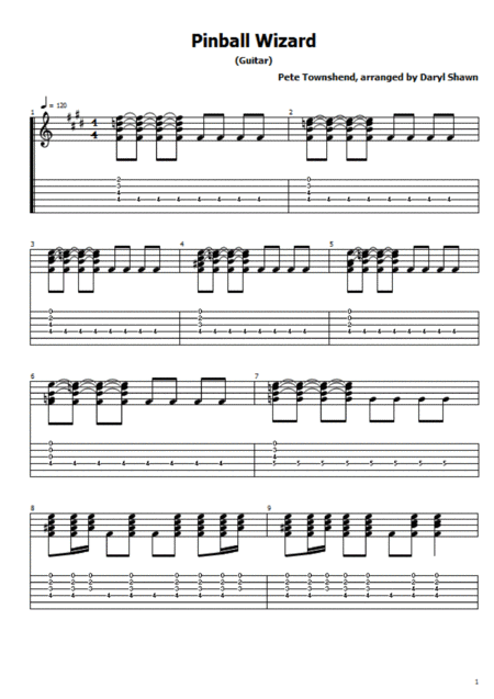 Free Sheet Music Pinball Wizard For Solo Fingerstyle Guitar