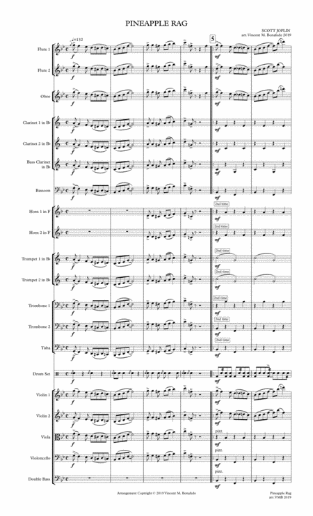 Pineapple Rag By Scott Joplin Arr For Community Orchestra Sheet Music