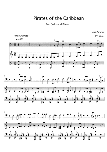 Pirates Of The Caribbean For Cello Piano Sheet Music