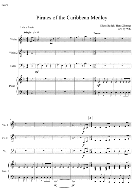 Pirates Of The Caribbean Piano Trio Sheet Music