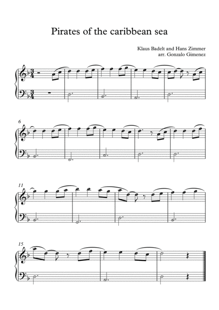 Pirates Of The Caribbean Sea Easy Piano Version With Notes Names Sheet Music