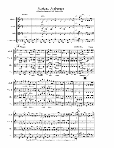 Pizzicato Arabesque By G Fanchetti Arranged For String Quartet With Score Parts Mp3 Sheet Music