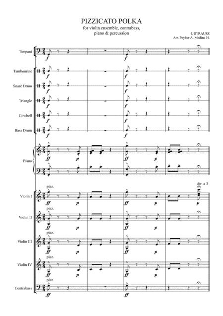 Pizzicato Polka By Johann Strauss For 4 Violins Ensemble Sheet Music