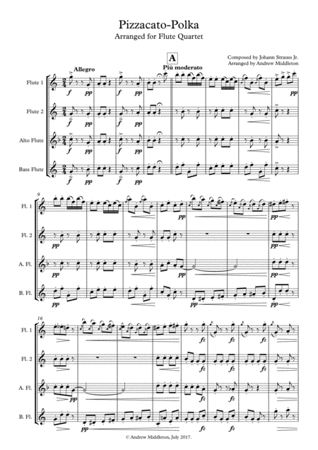 Free Sheet Music Pizzicato Polka For Flute Quartet