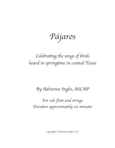 Free Sheet Music Pjaros Birds For Solo Flute And Strings