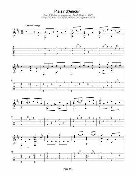 Plaisir D Amour Open G Fingerstyle Guitar Sheet Music